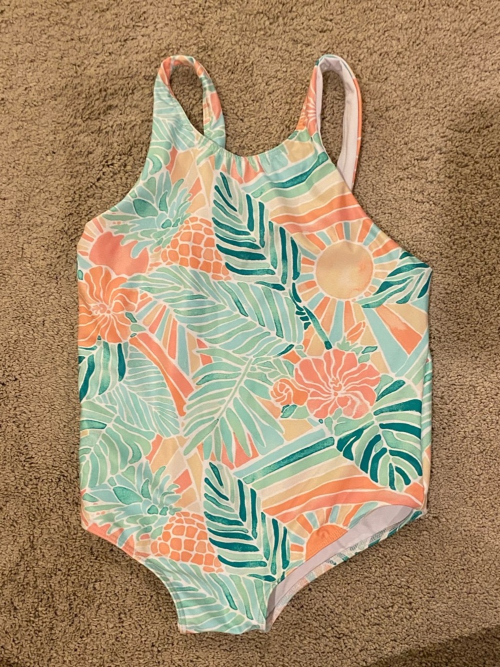 Kenny Flowers Girls Tropical One-Piece Swimsuit in Coral, Mint & Peach